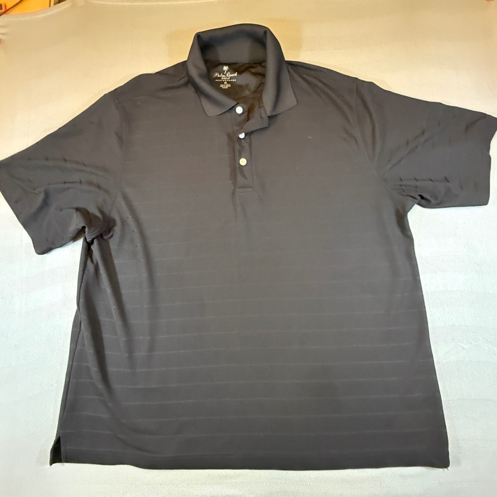 Palm Beach Golf Performance Polo Shirt Men XL Black Short Sleeve Striped XL 2418